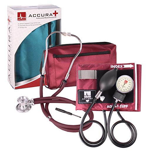 Accura Plus Blood Pressure Cuff and Stethoscope Kit - Burgundy