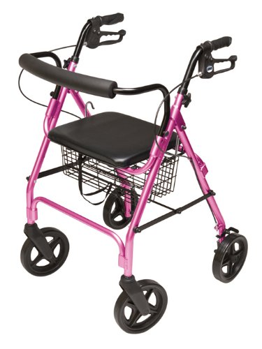 Lumex Walkabout Four-Wheel Contour Deluxe Rollator, Pink