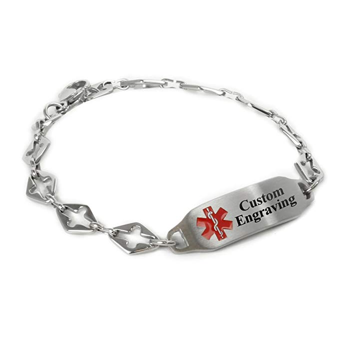 My Identity Doctor Ladies Medical Alert Bracelet with Engraving - 316L 6mm Steel Cross