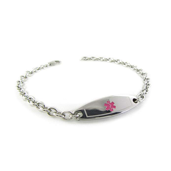 My Identity Doctor - Pre-Engraved & Customized Women’s Pacemaker Medical Bracelet, Steel Mini O-Link