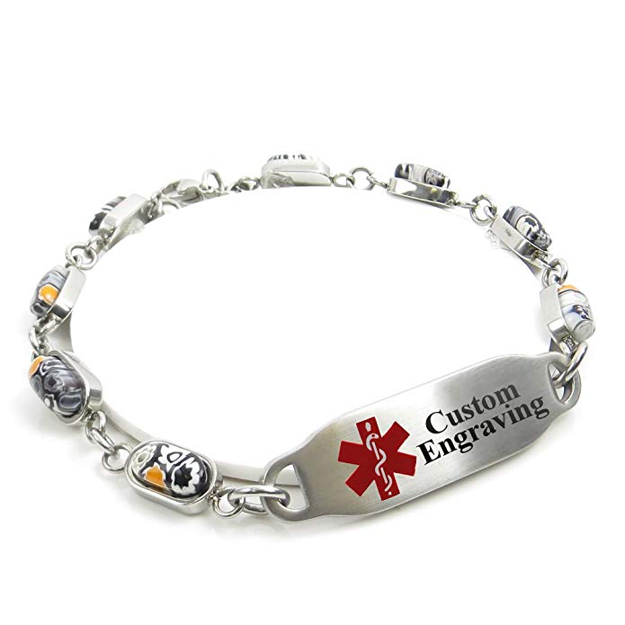 My Identity Doctor Medical Alert Bracelet for Women with Engraving - 5mm Steel & Glass