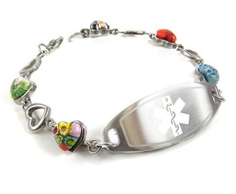 My Identity Doctor Customized Medical alert Bracelet Free Engraving – 1.2cm Steel & Glass Hearts Review