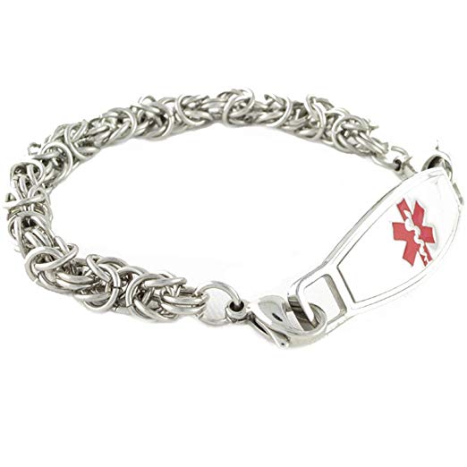 N Style ID Women's Bali Link Stainless Steel Personalized Medical Id Bracelet Red 7 1/4