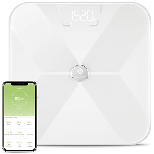 Etekcity Smart Bluetooth Body Fat Scale, Digital Wireless BMI Weight Bathroom Scale with 13 Essential Measurements and ITO Conductive Glass,FDA Approved Body Composition Analyzer with App (White)