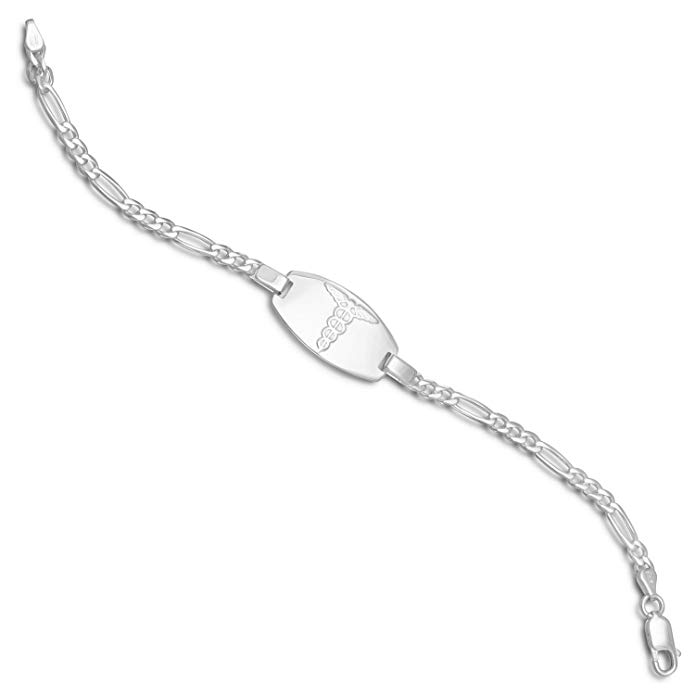 Medical ID Bracelet with Figaro Chain Sterling Silver