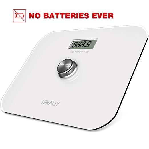 HIRALIY Digital Body Weight Bathroom Scale [No Batteries Ever] with LCD Display and Step on Technology 330lb/150kg (White)