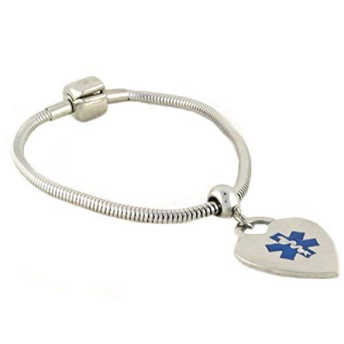 N Style ID Pan-dorra PRE-ENGRAVED “ON BLOOD THINNER” Stylish medical ID bracelet - Heart Blue Alert Charm 8.50